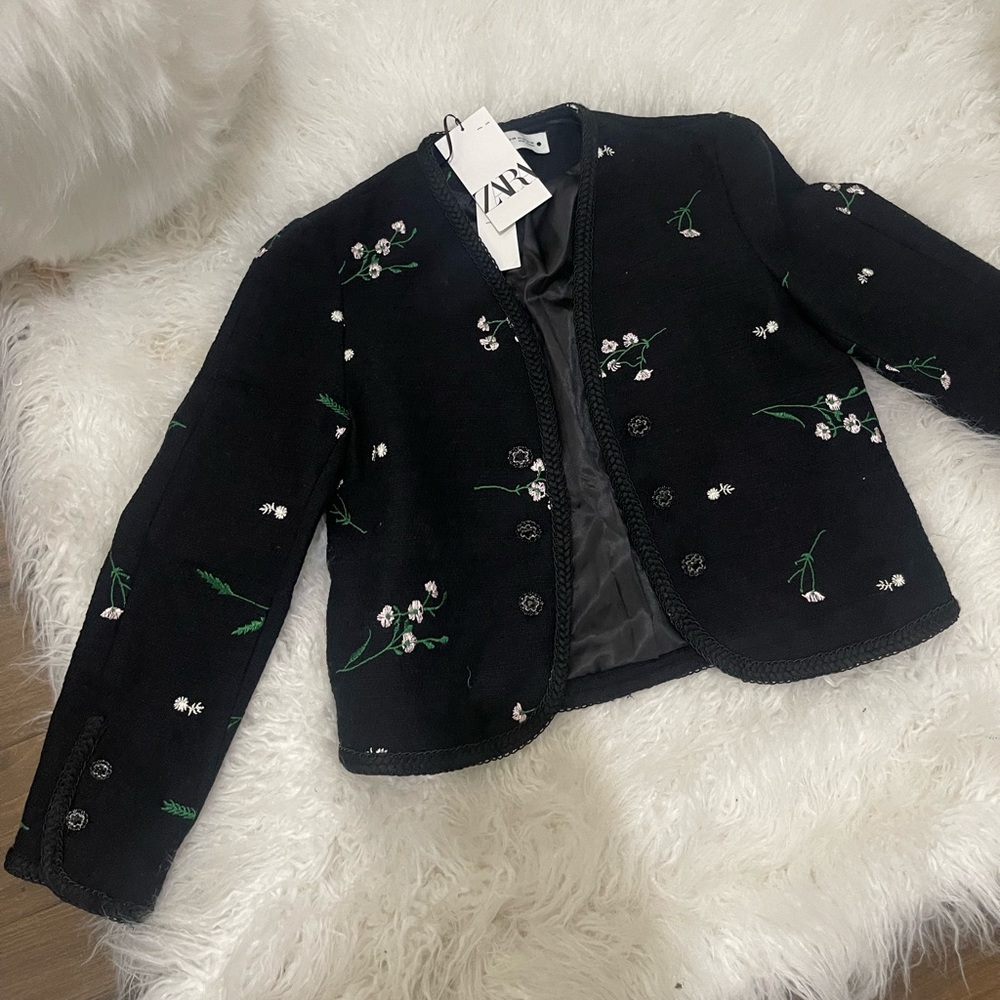 Zara oversized textured floral embroidery jacket